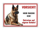 Preview: Achtung Hund Schild Deutscher Schäferhund – Hundeschild aus Aluverbund Weiß – M4