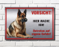 Preview: Warnschild Hund „Hier wache ich“ – Deutscher Schäferhund aus Aluverbund in Edelstahl-Optik - Hundeschild wetterfest M4
