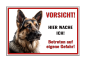 Preview: Hundeschild „Hier wache ich“ – Deutscher Schäferhund Portrait – Aluminium - Verbund Weiß M3