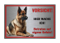 Preview: Warnschild Hund „Hier wache ich“ – Deutscher Schäferhund aus Aluverbund in Edelstahl-Optik - Hundeschild wetterfest M4