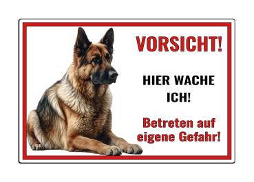 Preview: Achtung Hund Schild Deutscher Schäferhund – Hundeschild aus Aluverbund Weiß – M4