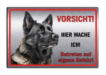 Warnschild Hund „Hier wache ich“ – Deutscher Schäferhund aus Aluverbund in Edelstahl-Optik - Hundeschild wetterfest M4 - Kopie