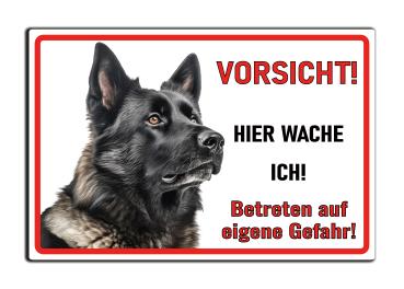 Hundeschild – Deutscher Schäferhund - Warnschild „Hier wache ich" aus Aluverbund Weiß M5