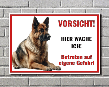 Achtung Hund Schild Deutscher Schäferhund – Hundeschild aus Aluverbund Weiß – M4